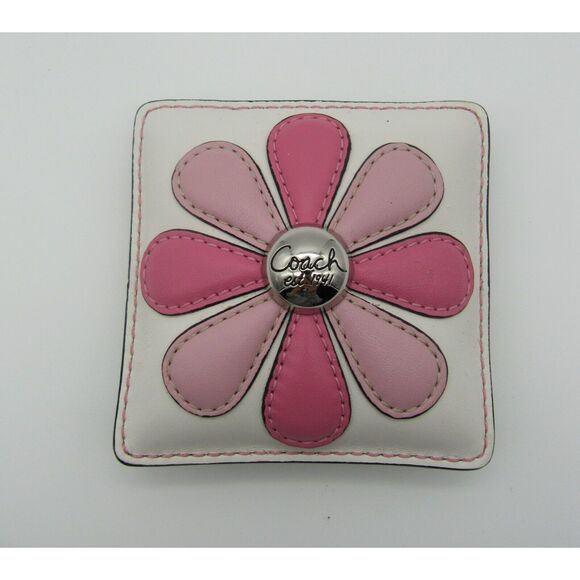 Beautiful Coach Square Flower Leather Beanbag Paperweight  Pink/Green - Picture 1 of 3